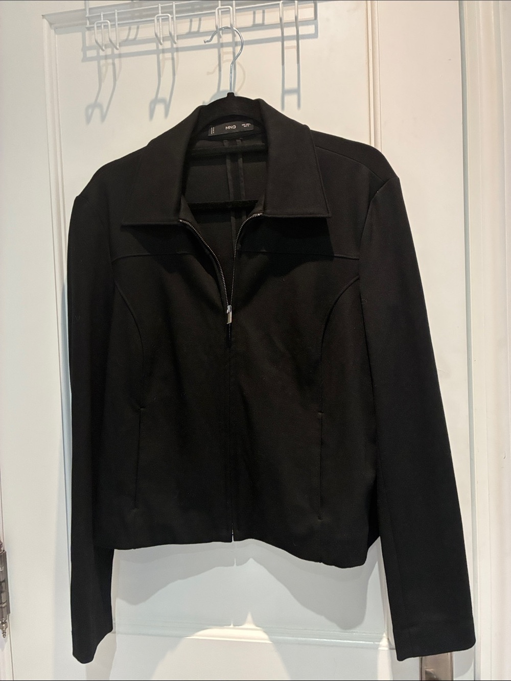 MANGO Black Zip-Up Stretch Moto Jacket Size Large 👵MT